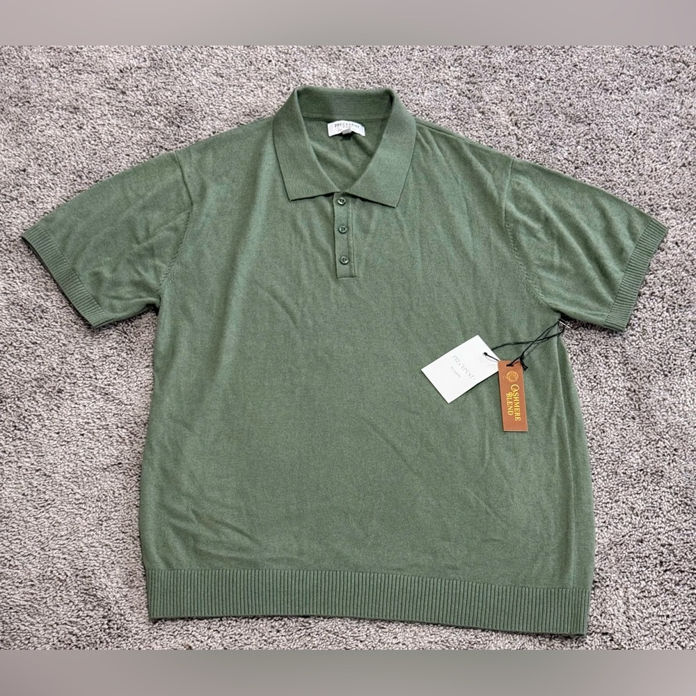Precedent Los Angeles Cashmere Blend‎ Sweater Polo Green Sage Percy Mens Size XL